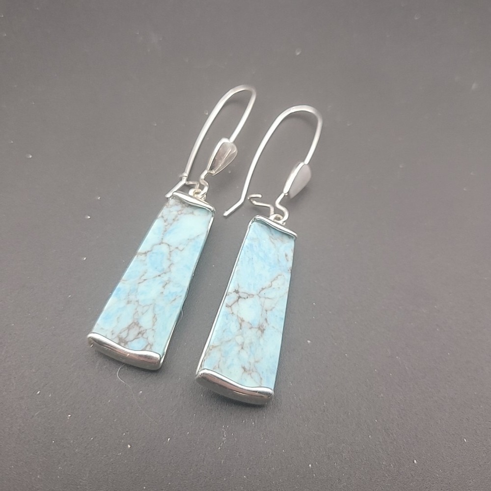 RLM Soho Robert Lee Morris Silver Tone Faux Turquoise Earrings 2.75" Cottagecore